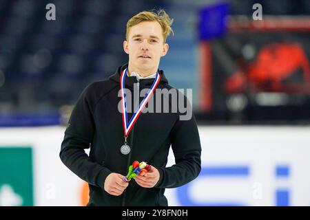 Heerenveen, Paesi Bassi. 5 ottobre 2024. HEERENVEEN, PAESI BASSI - 5 OTTOBRE: Reinis Berzins gareggia nella finale dei 1500 m durante il KNSB Dutch Open a Thialf il 5 ottobre 2024 a Heerenveen, Paesi Bassi. (Foto di Andre Weening/Orange Pictures) credito: Orange Pics BV/Alamy Live News Foto Stock