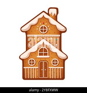 Graziosa casa di pan di zenzero con un oggetto vettoriale piatto che glassa Illustrazione Vettoriale