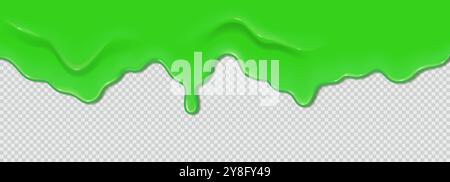 Melma tossica fluente verde. Onda liquida di vernice o salsa su sfondo trasparente. realismo 3d. Illustrazione Vettoriale