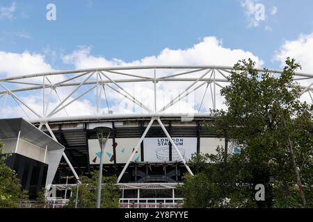 Londra, Regno Unito. 5 ottobre 2024. Vista generale del London Stadium durante la partita di Premier League inglese tra West Ham United FC e Ipswich Town FC al London Stadium, Londra, Inghilterra, Regno Unito il 5 ottobre 2024 Credit: Every Second Media/Alamy Live News Foto Stock