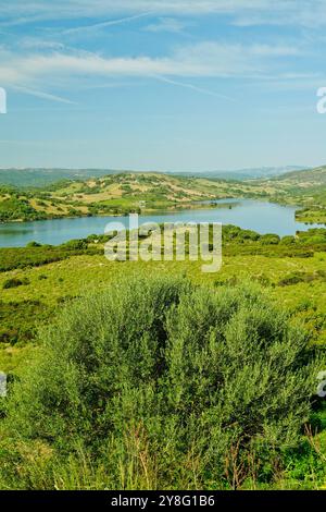 Panorama del Lago liscia nell'entroterra del Supramonte Sardo, provincia di Nuoro, Sardegna, Italia Foto Stock
