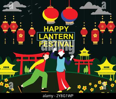 Festa delle Lanterne. Buon festival di Quantico. Traduzione: Buon sfondo del festival delle lanterne. Illustrazione vettoriale per poster, volantino, e Illustrazione Vettoriale