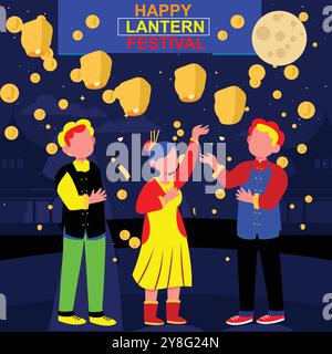 Festa delle Lanterne. Buon festival di Quantico. Traduzione: Buon sfondo del festival delle lanterne. Illustrazione vettoriale per poster, volantino, e Illustrazione Vettoriale