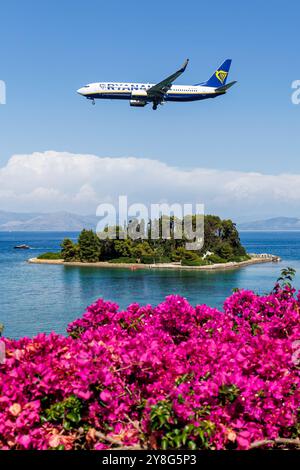 Corfù, Grecia - 8 giugno 2024: Aereo Ryanair Boeing 737-800 presso l'aeroporto di Corfù (CFU) in Grecia. Foto Stock