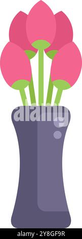 Semplice icona di un bouquet di fiori in piedi in un vaso alto, perfetto per un design minimalista e moderno Illustrazione Vettoriale