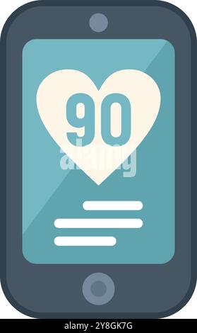 Smartphone che mostra l'interfaccia dell'app di monitoraggio della frequenza cardiaca che visualizza 90 bpm, l'app fitness tracker, l'app Health Illustrazione Vettoriale