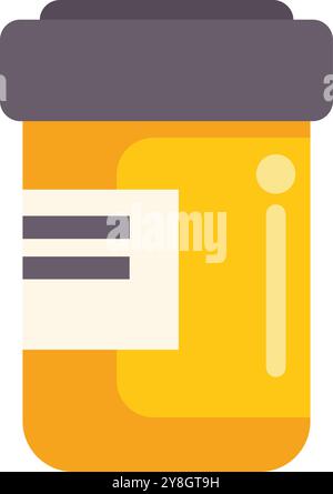 Contenitore medico di plastica con un'etichetta vuota per pillole o farmaci è in piedi su uno sfondo bianco Illustrazione Vettoriale