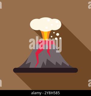 Eruzione vulcanica attiva, sputando lava e fumo nell'aria Illustrazione Vettoriale