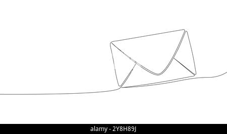 Questa illustrazione mostra un disegno a linea continua di una busta, che simboleggia un messaggio, un SMS o una comunicazione. Illustrazione Vettoriale