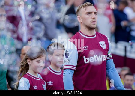 Londra, Regno Unito. 5 ottobre 2024. Londra, Inghilterra, 5 ottobre 2024: Jarrod Bowen (20 West Ham) prima della partita di Premier League tra West Ham e Ipswich Town al London Stadium di Londra, Inghilterra. (Pedro Porru/SPP) credito: SPP Sport Press Photo. /Alamy Live News Foto Stock