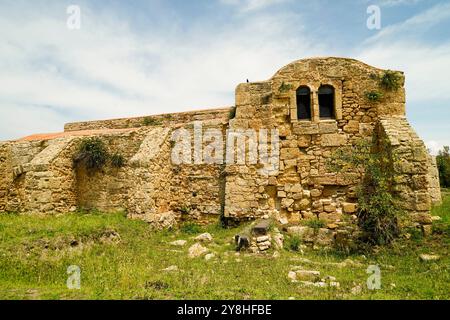 Chiesa paleocristiana di San Giovanni di Sinis in stile romanico, Penisola del Sinis, Oristano, Sardegna, Italia Foto Stock