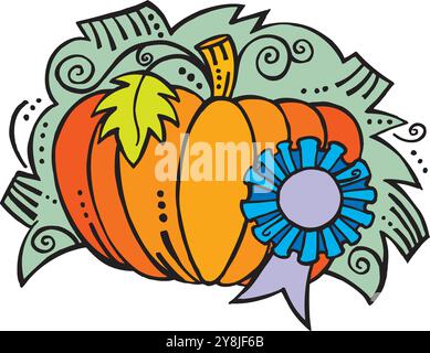 Una zucca vincitrice in mostra in una mostra di design vettoriale della fiera agricola Illustrazione Vettoriale