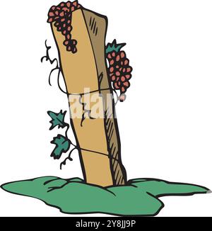 Grapevine - illustrazione vettoriale. Elemento di design con vite torcente con foglie e frutti di bosco Illustrazione Vettoriale