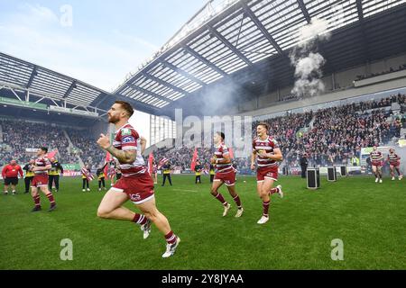 Wigan, Inghilterra - 5 novembre 2024 - Pre-partita. Rugby League Betfred Super League, Wigan Warriors vs Leigh Leopards al Brick Community Stadium, Wigan, UK Dean Williams Foto Stock