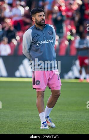 Toronto, Ontario, Canada. 5 ottobre 2024. Jordi Alba 18° in azione durante la partita MLS tra Toronto FC e Inter Miami CF al BMO Field di Toronto. La partita terminò nel 0-1 per l'Inter Miami CF. (Credit Image: © Angel Marchini/ZUMA Press Wire) SOLO PER USO EDITORIALE! Non per USO commerciale! Crediti: ZUMA Press, Inc./Alamy Live News Foto Stock