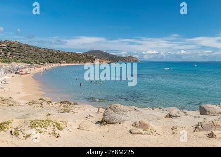 Panoramic view of Campana Dune beach, Domus de Maria, Sardinia, Italy Stock Photo