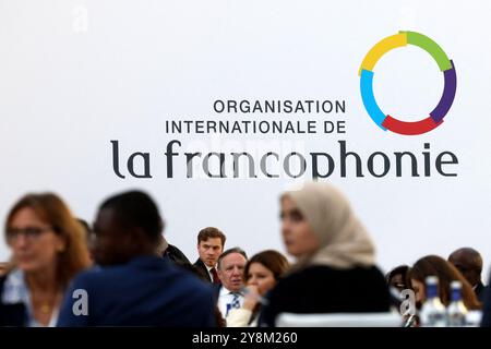 Parigi, Francia. 6 ottobre 2024. Atmosfera della sessione di chiusura del 19° vertice della Francofonia al Grand Palais, a Parigi, il 5 ottobre 2024. Foto di Stephane Lemouton/Pool/ABACAPRESS. COM credito: Abaca Press/Alamy Live News Foto Stock