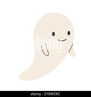 Illustrazione vettoriale piatta di un simpatico personaggio fantasma, perfetta per progetti a tema Halloween e per bambini. Illustrazione Vettoriale