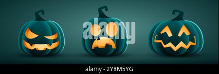 Set di zucche di Halloween, facce divertenti. Illustrazione vettoriale Illustrazione Vettoriale
