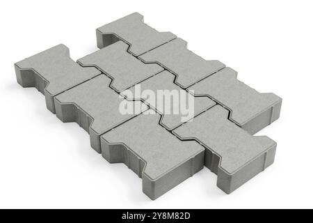 Diversi blocchi di pavimentazione autobloccanti isolati su sfondo bianco - rendering 3d. Foto Stock
