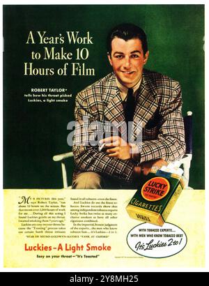 1937 Lucky Strike sigarette ad con l'attore Robert Taylor Foto Stock