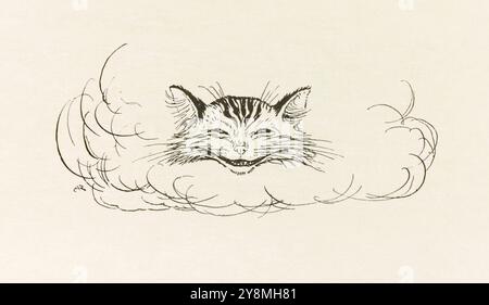 The Cheshire Cat Illustration from "Alice's Adventures in Wonderland" di Lewis Carroll (1832-1898), artwork di Arthur Rackham (1867-1939) che mostra il Cheshire Cat come una sola testa che galleggia a mezz'aria. Fotografia tratta da una prima edizione del 1907 con illustrazioni di Rackham pubblicate da William Heinemann, Londra e Doubleday, Page & Co, New York. Crediti: AF fotografie / Collezione privata Foto Stock