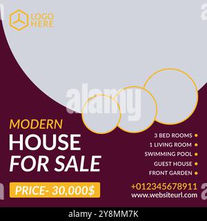 Vendita di case immobiliari vettoriali design di post su Instagram e Facebook o modello di banner Web sui social media Illustrazione Vettoriale