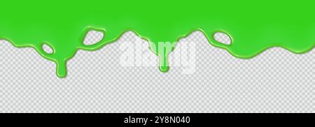 Melma tossica fluente verde. Onda liquida di vernice o salsa su sfondo trasparente. realismo 3d. Illustrazione Vettoriale