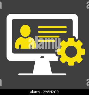 L'utente può personalizzare le impostazioni sull'icona vettoriale del monitor su sfondo scuro. Personalizzazione dell'interfaccia utente, programmazione. Concetto di creazione e impostazione di pa personali Illustrazione Vettoriale