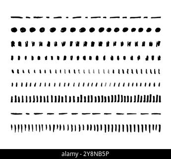 Inchiostro pennelli vettoriali disegnati a mano sotto forma di forme astratte come triangoli, cerchi, punti, trattini per la progettazione grafica, la creazione di ombre e il testo grunge Illustrazione Vettoriale