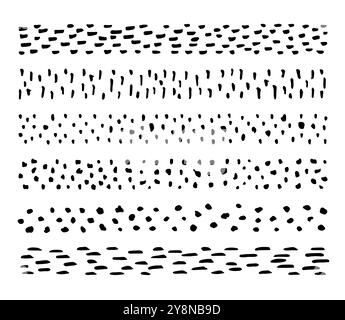Inchiostro grunge pennelli vettoriali disegnati a mano sotto forma di forme astratte come punti, trattini in diverse dimensioni per la progettazione grafica, la creazione di ombre e grung Illustrazione Vettoriale