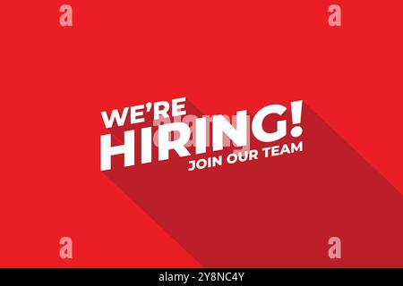 Stiamo assumendo Creative Banner Design. Design rosso e bianco audace e accattivante per le posizioni aperte. Progettazione di poster per la selezione del lavoro. Illustrazione Vettoriale