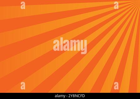 Design dello sfondo vettoriale arancione sunburst retrò. Sfondo con motivo Sunburst. Sfondo comico con raggi retrò. Illustrazione Vettoriale