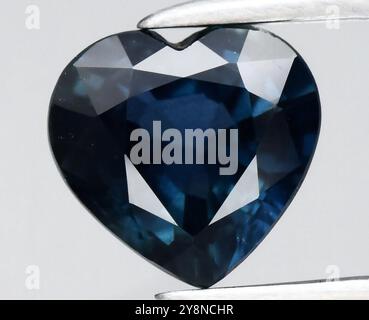 Maestosa pietra preziosa di zaffiro naturale a forma di cuore in vibrante colore blu intenso. Foto Stock