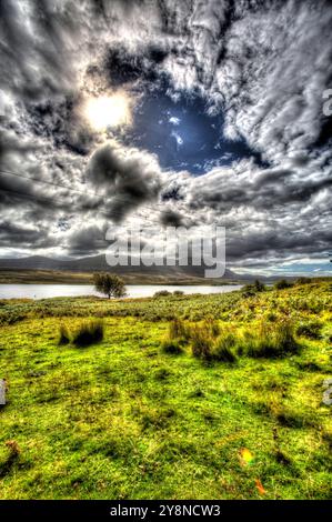 Area of Altnaharra, Scotland. Artistic, elevated view of Loch Naver, with Ben Kilbreck in the background. Stock Photo