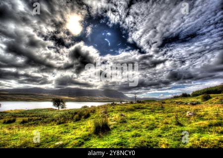 Area of Altnaharra, Scotland. Artistic, elevated view of Loch Naver, with Ben Kilbreck in the background. Stock Photo