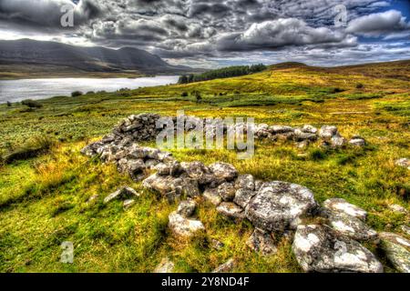Area of Altnaharra, Scotland. Artistic, elevated view of Loch Naver, with Ben Kilbreck in the background. Stock Photo