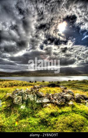 Area of Altnaharra, Scotland. Artistic, elevated view of Loch Naver, with Ben Kilbreck in the background. Stock Photo