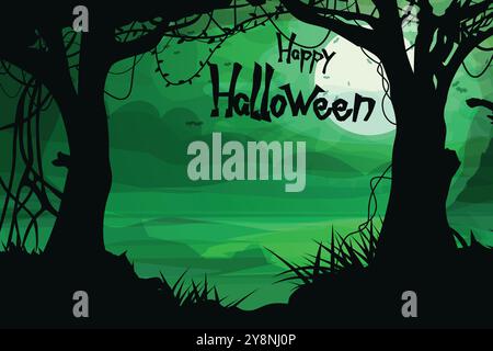 notte di luna piena di halloween nei colori verdi Illustrazione Vettoriale