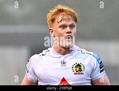 Hendon, Regno Unito. 6 ottobre 2024. Premiership Rugby. Saracens V Exeter Chiefs. Stadio Stonex. Hendon. Ben Hammersley (Exeter) durante il Saracens V Exeter Chiefs Gallagher Premiership rugby match. Crediti: Sport in foto/Alamy Live News Foto Stock