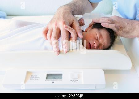 Neonato, infermiere, maternità, ospedale Donostia, San Sebastian, Donostia, Gipuzkoa, Paesi Baschi, Spagna. Foto Stock