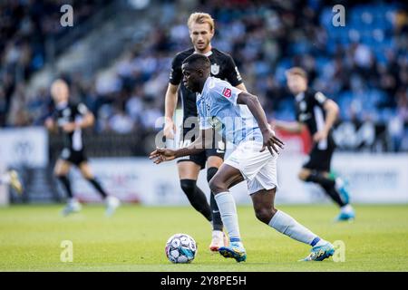 Haderslev, Danimarca. 6 ottobre 2024. Ebube Duru (23) di Sonderjyske visto durante il 3F Superliga match danese tra Sonderjyske e il Nordsjaelland al Sydbank Park di Haderslev. Credito: Gonzales Photo/Alamy Live News Foto Stock