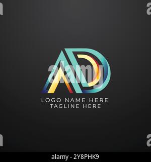 Logo iniziale della lettera ad con modello vettoriale Creative Modern Business Typography. Vettore logo ad sfumatura creativa. Illustrazione Vettoriale