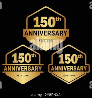 logotipo celebrativo dei 150 anni. collezione di logo per il 150° anniversario. Set di modelli di design per l'anniversario. Vettore e illustrazione. Illustrazione Vettoriale