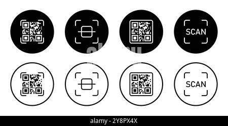 Set di icone di codici qr di scansione digitale isolate su uno sfondo bianco. Icona dello scanner di codici a barre. Codice QR per il pagamento. Illustrazione del vettore di scansione dei codici QR. Illustrazione Vettoriale