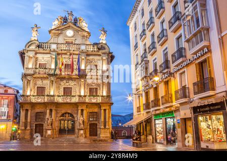 St. James Way; Plaza Consitorial, Pamplona, Navarra, Spagna Foto Stock