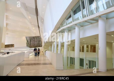 Scultura rupestre dell'artista Jorge Perianes nella Biblioteca della Cidade da Cultura de Galicia, città della Cultura della Galizia, progettata da Peter Eisenman, Santiago de Compostela, provincia di Coruña, Galizia, Spagna. Foto Stock