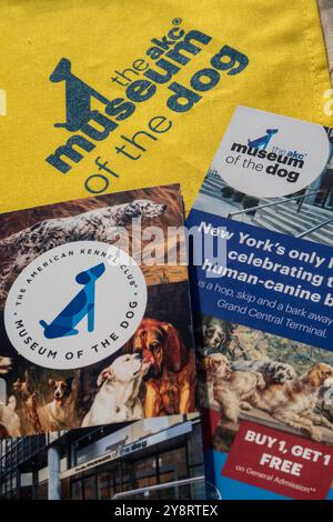 Museum of the dog swag from a zampa durante la parata a Bryant Park, 2024, New York City, Stati Uniti Foto Stock