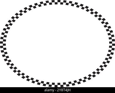 Cornice ovale con stampa a scacchi in bianco e nero. Vignetta ellittica con scacchiera, bandiera da rally o motivo a scacchi. Geometrico Illustrazione Vettoriale