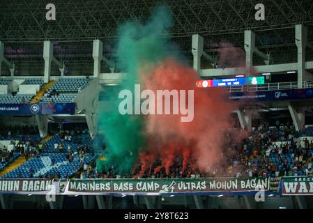 Kolkata, India. 6 ottobre 2024. Mohun Bagan Super Giants (MBSG) che domina la vittoria contro Mohammed Sporting Club (MSC) con tre colpi del primo tempo da Jamie Maclaren, Subhasish Bose e Greg Stewart nella partita di andata della ISL 2024/25 allo stadio Kolkata Salt Lake. (Foto di Amlan Biswas/Pacific Press) credito: Pacific Press Media Production Corp./Alamy Live News Foto Stock